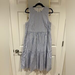 Blue white stripe j crew dress with ruffles